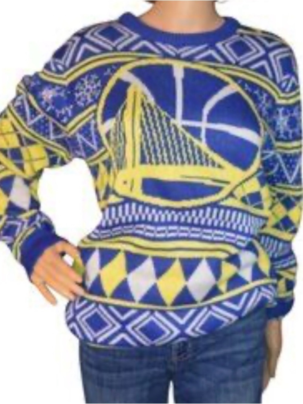 Golden State Warriors NBA Women’s Ugly Holiday Sweater Small Blue Yellow Knit